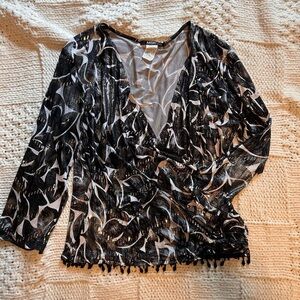 Y2K MSK Long Sleeve Black and White Sequin and Bead Blouse